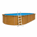 Piscina elevada de acero ovalada OSMOSE, 9,15 x 4,55 x 1,32 m, acabado efecto madera