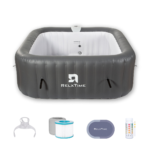 Jacuzzi inflable cuadrado mejorado Relxtime Proseries para 6 personas – Spa portátil de 73 x 73 pulgadas con kit profesional de 15 piezas y diseño reforzado en color gris para una experiencia superior - Imagen 2