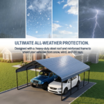 Cochera metálica resistente de 20 x 20 pies – Estructura y techo de acero galvanizado; protección contra todo tipo de clima y cargas de nieve para automóviles, SUV, camionetas, vehículos recreativos (RV) y embarcaciones; resistente a los rayos UV. - Imagen 4