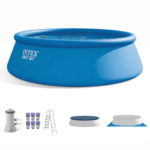 Kit de piscina elevada para exteriores, de PVC y acero, color azul, fácil montaje; incluye escalera, cubierta, bomba de filtrado de 1000 GPH con GFCI y 6 depósitos
