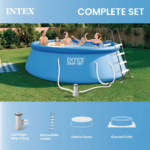 Kit de piscina elevada para exteriores, de PVC y acero, color azul, fácil montaje; incluye escalera, cubierta, bomba de filtrado de 1000 GPH con GFCI y 6 depósitos - Imagen 3