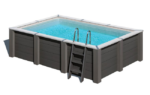 Piscina elevada de composite gris rectangular 2.8x1.75x0.91 m con depuradora de arena y escalera de obra gre