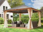 Cenador Premium de Aluminio Color Bronce con Techo Hardtop y Luz LED Cálida | Purple Leaf 3 × 4.25 m con 24 bombillas
